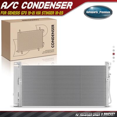 Front AC A/C Condenser w/ Receiver Drier w/ Bracket for Genesis G70 Kia Stinger