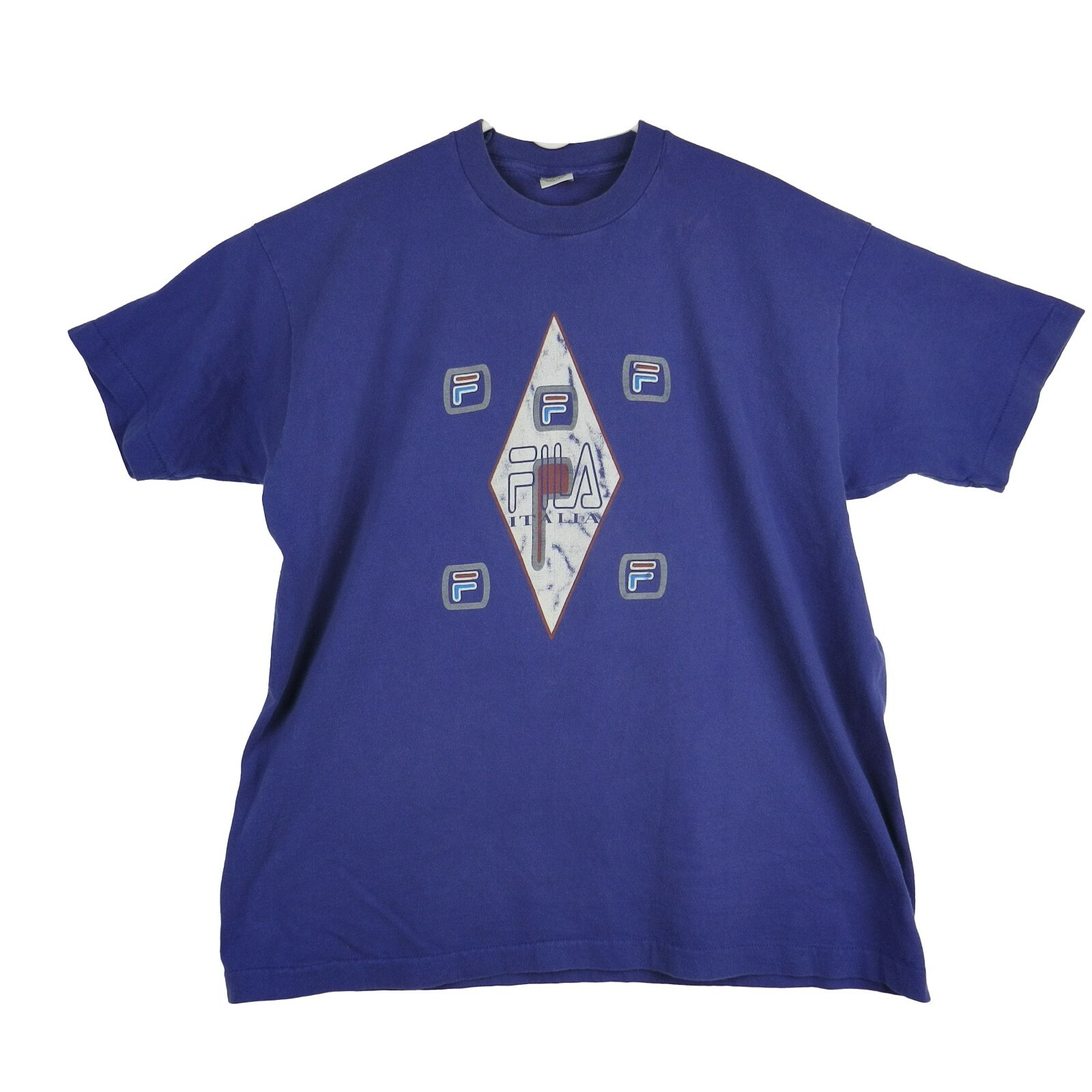 T shirt uomo vintage FOTL Fila Italia punto singolo scritta viola grafica taglia XL