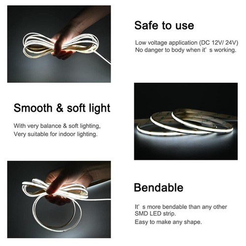 COB LED Strip Light Flexible Tape Lights 4MM Width DIY V5 For Car Room Decor - Picture 7 of 21