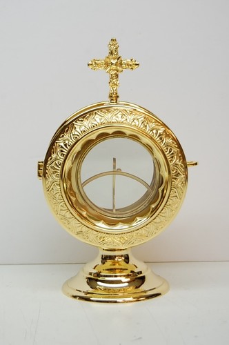 GOLD PLATED CHAPEL / CHURCH MONSTRANCE WITH GLASS ENCLOSED LUNA (#415G) - Picture 5 of 11