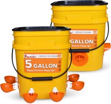 5 Gallon Automatic Chicken Feeder  Waterer Set No Waste Poultry Feeding