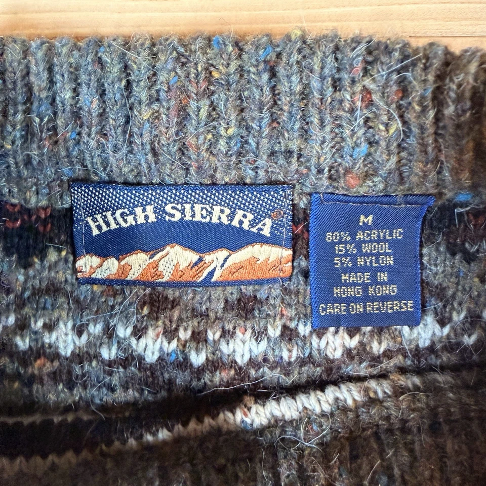VTG High Sierra Sweater Mens Medium Brown Wool Blend AOP Academia Grandpa 90s - Image 2 of 3