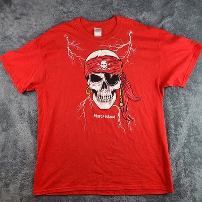 Gildan Shirt Mens XL Red Marco Island Florida Vacation Beach T-Shirt Buccaneer