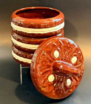 Vintage South of the Border Stacked Chocolate Sandwich Cookie Jar Ceramic Mexico