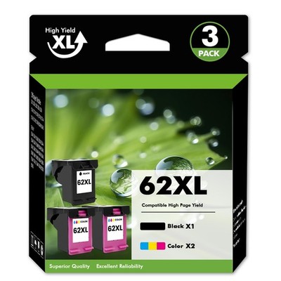 2-PACK Tri-Color & Black 62XL Ink Cartridges For HP Ink 62XL Envy 7640 7645 5740