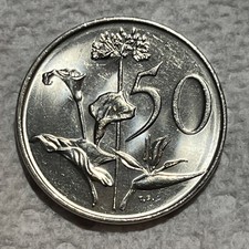 1981 South Africa 50 cents Coin Suid Afrika Arum Lily Bird-of-Paradise Flowers