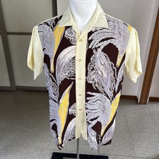 1950s Vintage Rayon Shirt With A Cold Rayon Hawaiian Panel Front L