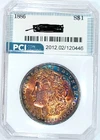 1886-P  Gem BU +++  Morgan Dollar  Bold Vivid Rainbow Color Toned