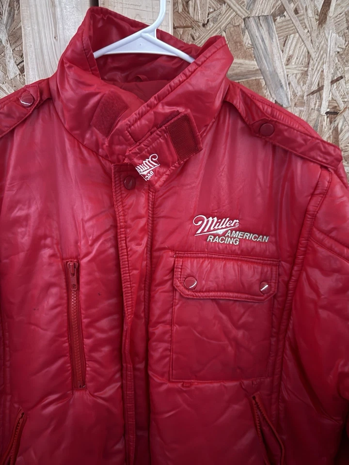 Chaqueta vintage Miller High Life Racing Team beige botón cremallera EE. UU. Foto 2 de 4