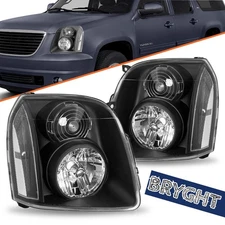 For 2007-2014 GMC Yukon XL 1500 2500 Denali Black Clear Headlights Assembly L+ R