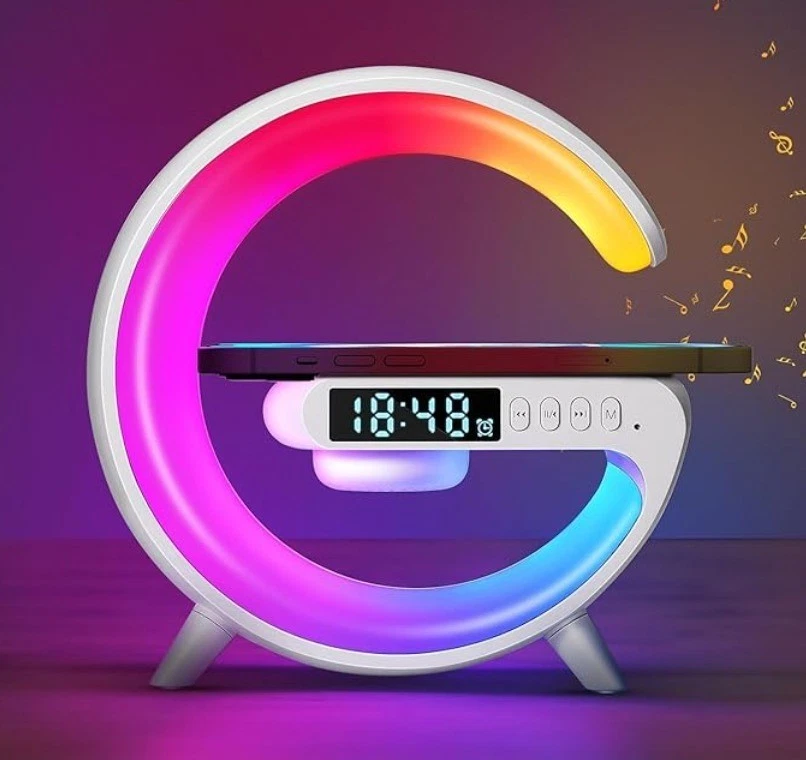 Smart G Lamp Bluetooth Speaker Wireless Charger RGB Alarm Clock Night Light - Image 4 of 4