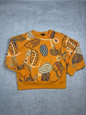 J.NNA Orange Floral Pattern Cropped Sweatshirt Womens Small Pullover #0320
