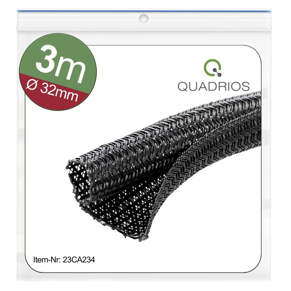 Gaine tressée noir polyester Quadrios de 32 mm pour gestion de câbles