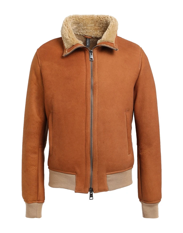 RRP €999 DACUTE Shearling Bomber Jacket IT50 US40 L Zipped Wool Blend Rib - Image 3 of 4