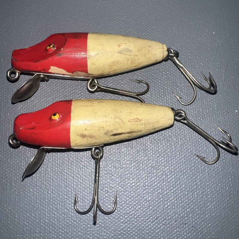 TWO Vintage Paw Paw 9100 Runt Red Head White Wood 1940’s-1950’s