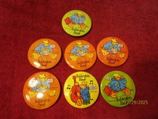 Lot of 7 Vintage Eden 1980 Paddington Bear Pin Back Button Round Badge