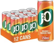 J2O Fruit Juice, Orange and Passion Fruit, 250ml Cans (Pack of 12) Fast Shipping