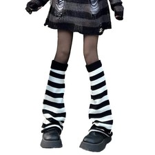 Women Girl Flared Leg Warmers Striped Knit Socks Over Knee Wide Leg Warm Knit...