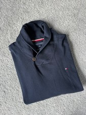 Tommy Hilfiger Jumper Sweater Men's Large Navy Loop closure V-Neck Soft