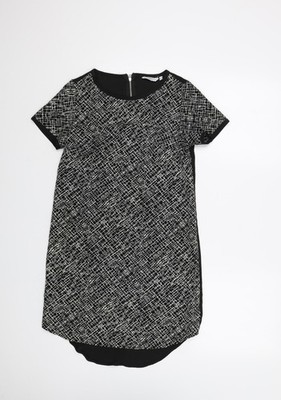 New Look Damen schwarz Geometrisches Polyester A-Linie Größe 6 Rundhals Reißverschluss