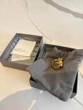 Vintage Alexander McQueen Gold Metal Costume Jewellery Ring 3 Skull in box