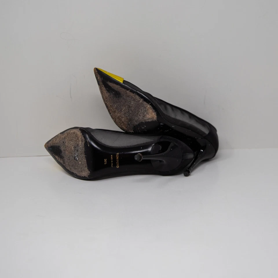 Tom Ford Sheer Mesh Pointed Toe Gold Metallic Cap High Heels Shoes Black 6.5 - Image 4 of 4