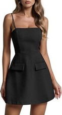 Wenrine Womens Sleeveless Mini Dress Summer Spaghetti Strap Zipper Back Slim Fit