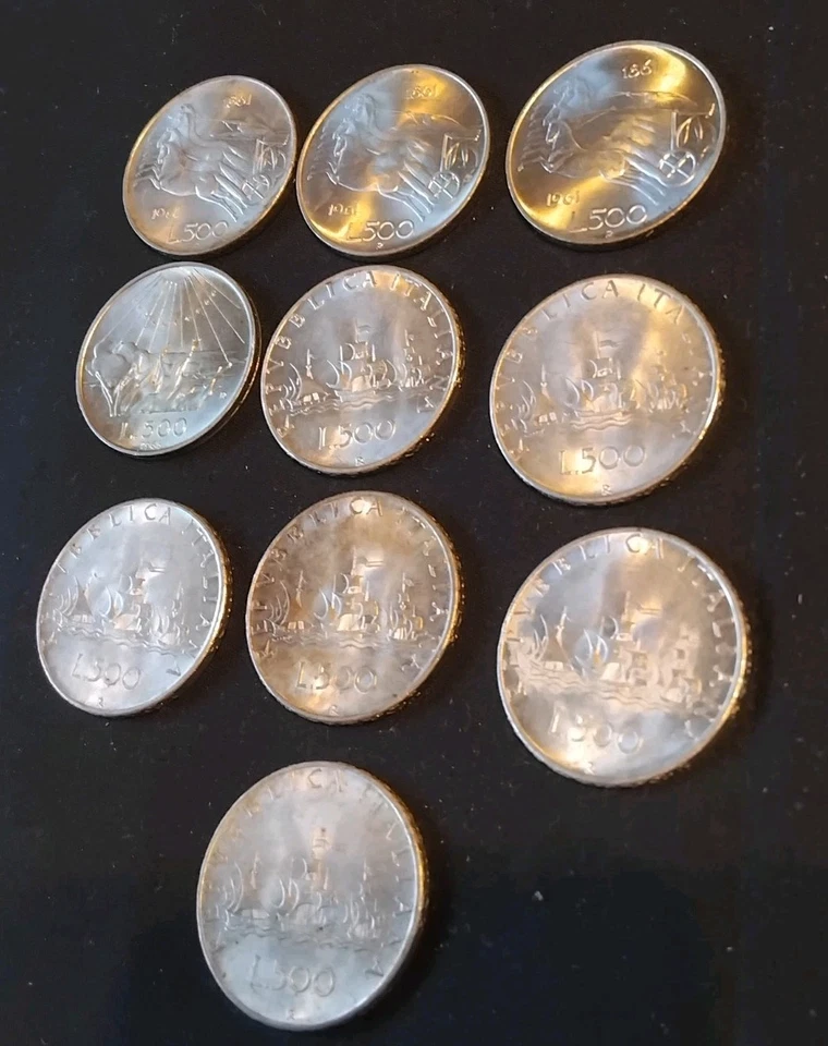 🔥LOTTO 10 MONETE 500 LIRE🔥CARAVELLE DANTE CENTENARIO🔥ARGENTO🔥ANNI MISTI🔥 - Immagine 4 di 4