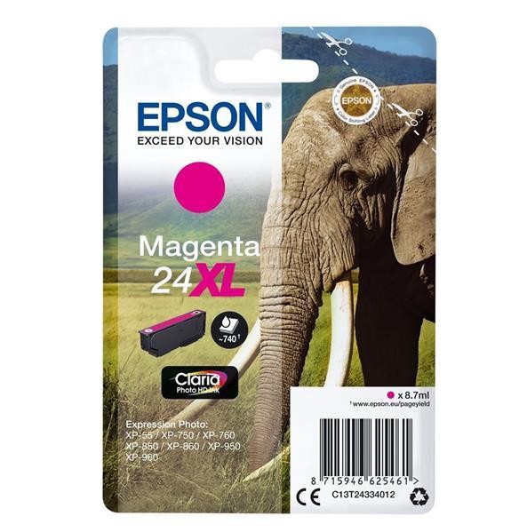 Original Xl Epson Tintenpatrone T2433 Magenta Expression Photo Elefant Serie Rot-image