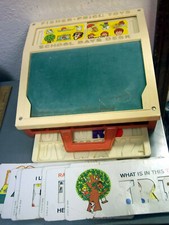 Vintage 1970s Fisher Price School Days Desk, some cards, letters, chalkboard