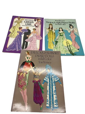 Tom Tierney Paper Dolls Uncut Lot of 3 Books Vivien Leigh Gibson Girl Pavlova