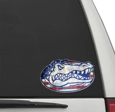 Florida Gators HOLOGRAPHIC AMERICAN FLAG GATOR HEAD Vinyl Decal UF Sticker
