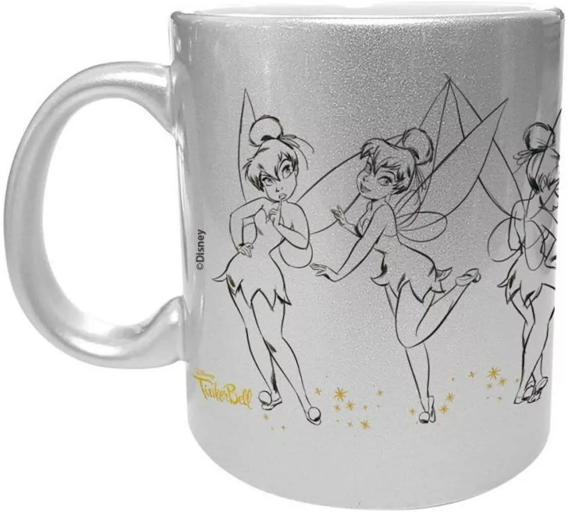 OFFICIAL DISNEY PETER PAN TINKERBELL SILVER COFFEE MUG CUP NEW IN GIFT BOX ABY