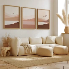 Set of 3 Abstract Wall Art Posters Print Neutral Blush Brown Poster Prints