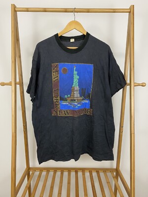VTG 90s New York Statue Of Liberty Skyline Two Tone Single Stitch T-Shirt XXL 