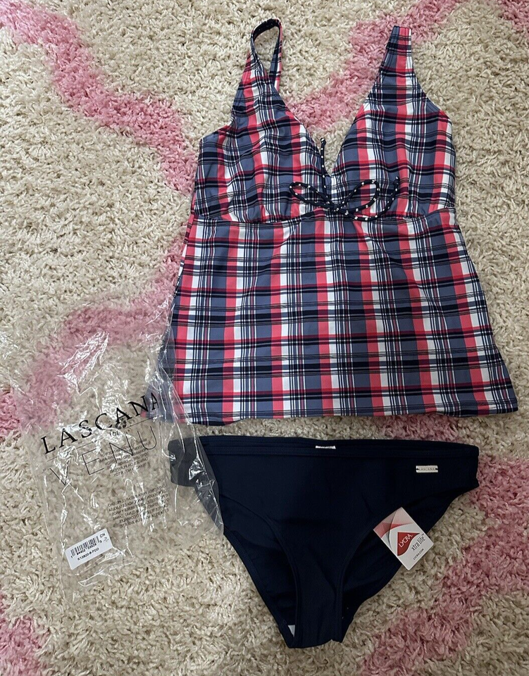 Lascana for VENUS Tankini Swim Suit Plaid Design W/ Underwire Size 8