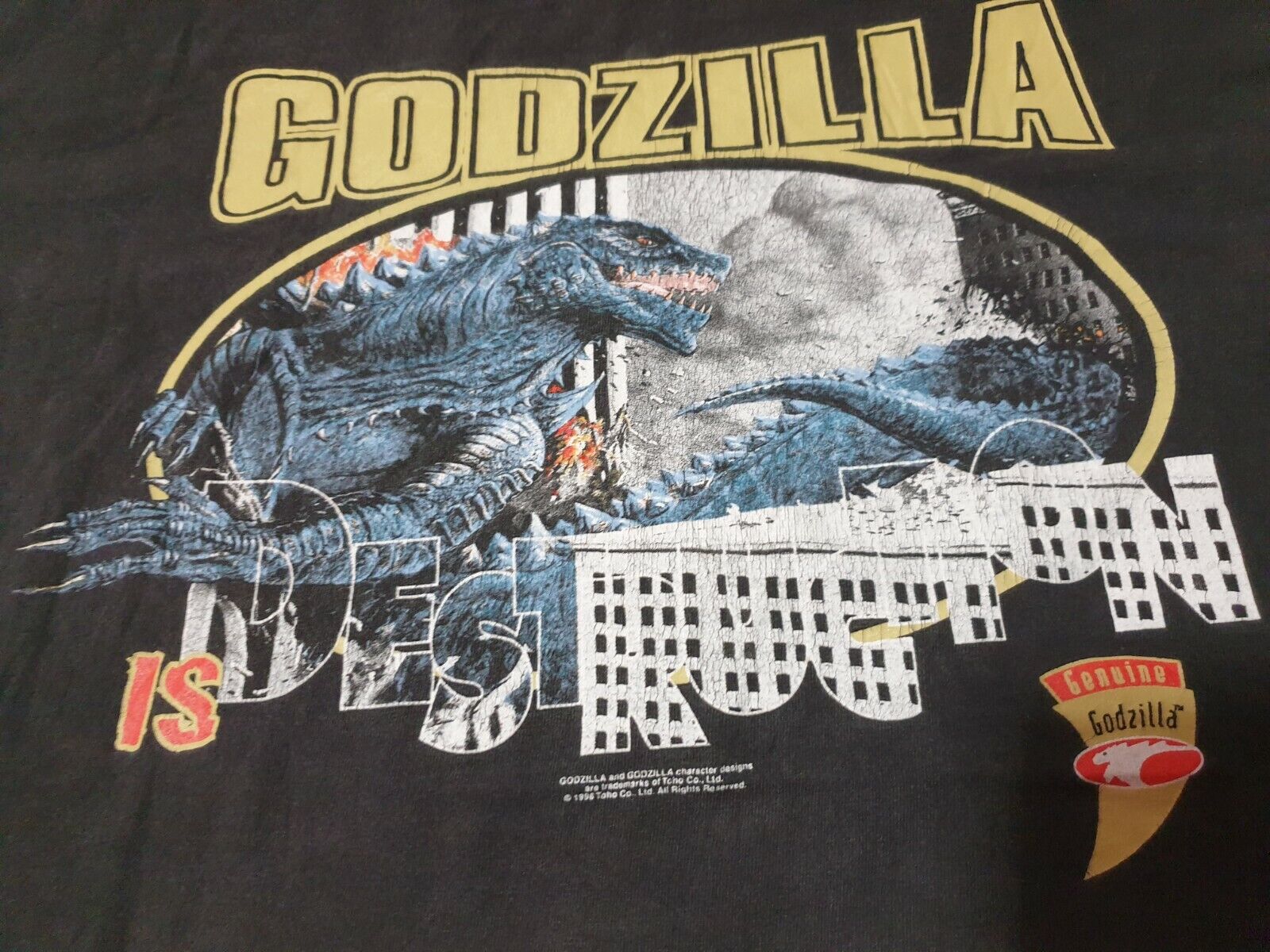 Godzilla & Jet Jaguar: Victory Handshake - T-Shirt (Retro Yellow) | Color: Black | Size: Medium by Cavitycolors