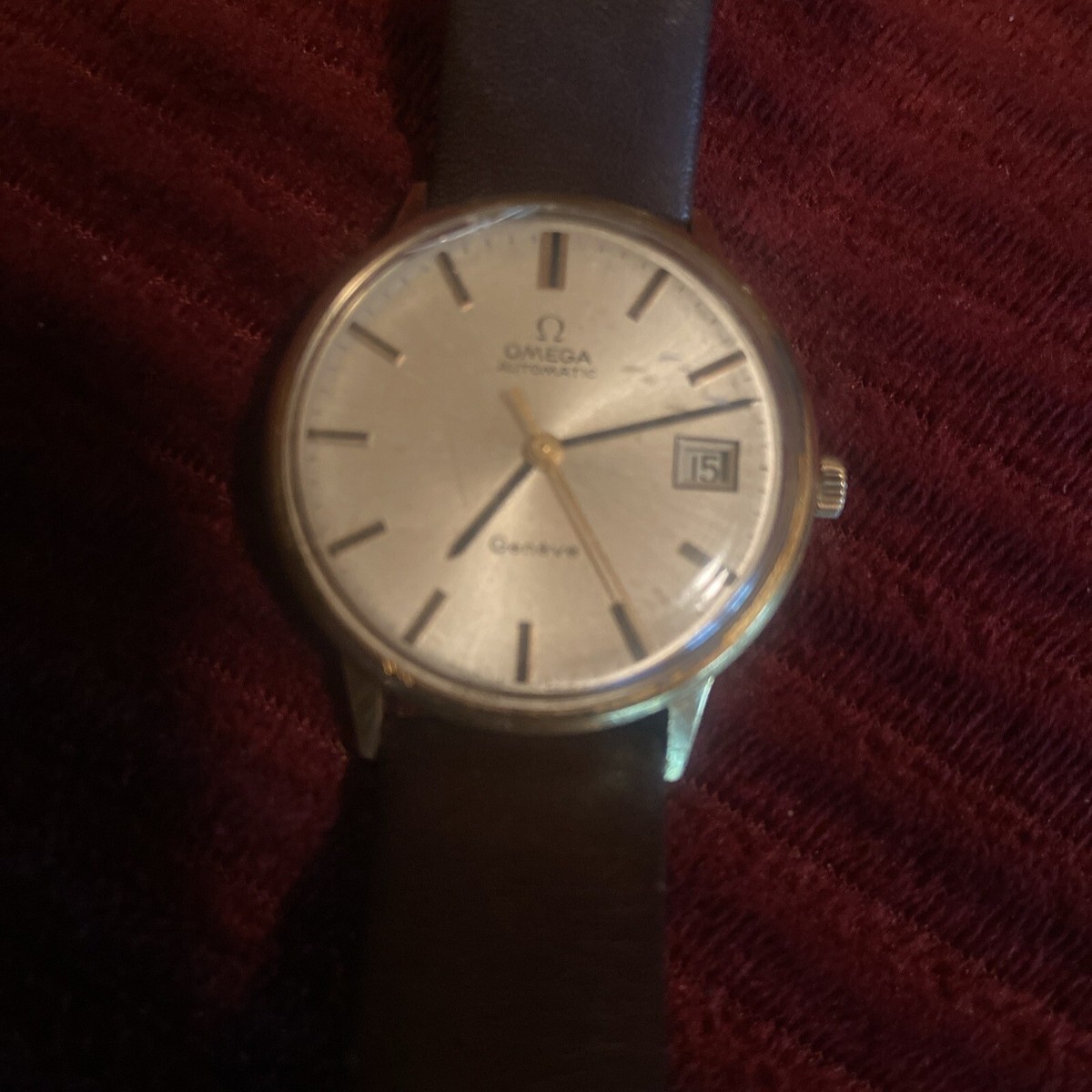 ヴィンテージ GENEVE 18K 750 Original Mens Vintage Omega Geneve Date 18k 750 Gold Cal 565