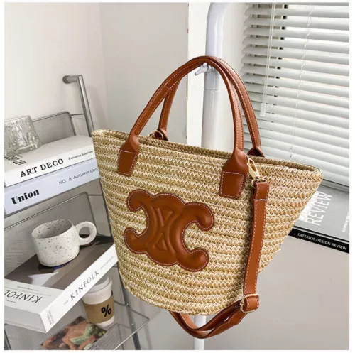 Bolso de Mano de Paja para Damas Bolso de Playa Bolso de Ratán + Banda para el Cuello de Seda Bolso de Gran Tamaño - Imagen 6 de 22