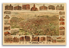 Bird's Eye View 1891 Los Angeles California Vintage Style City Map - 16x24