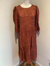 Selected Femme tunic dress 36 8 10 VGC midi smock tiered floral print rust