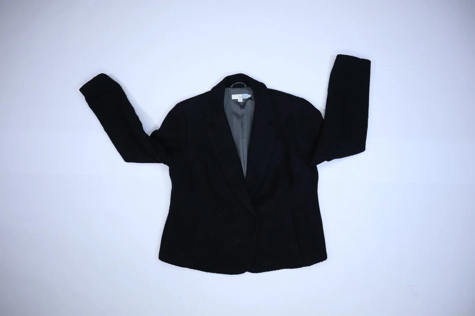 Chaquetón Boden para mujer negro de lana texturizada manga larga cruz muesca a presión solapa 16A Foto 3 de 4