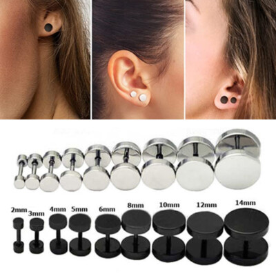 8mm Black Titanium Flat Disc Stud Earrings (Nickel-Free)