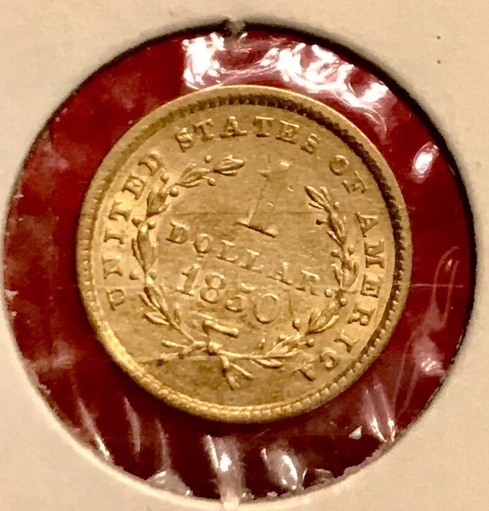 🔥SCARCE 1850 STACK’S $1 GOLD DOLLAR ~CHOICE BU++ MS 1965 AUCTION SCLOSED WREATH - Image 4 of 4