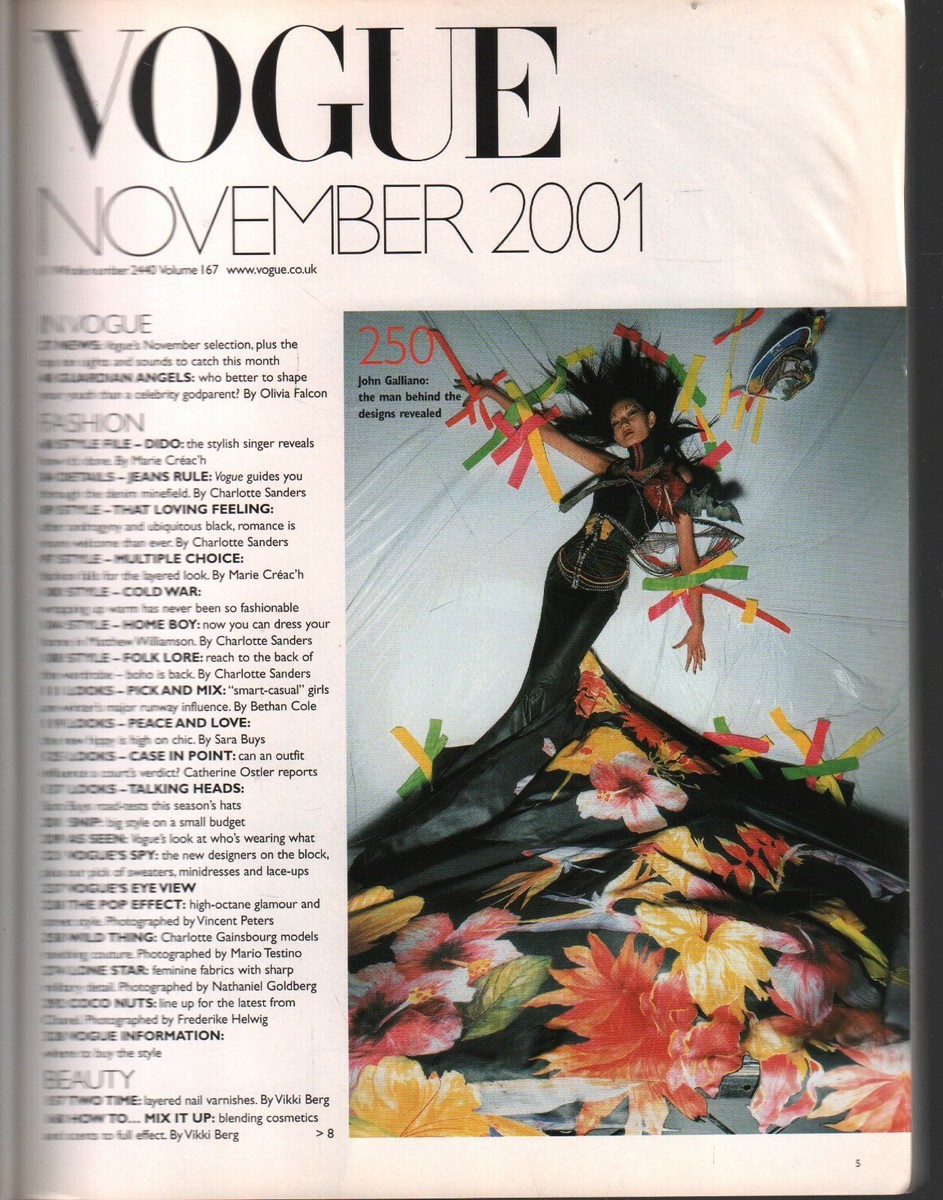 Vogue UK Fashion Magazine November 2001 Dido John Galliano