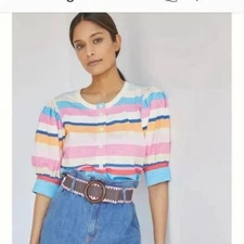 Plenty by Tracy Reece bubble sleeve Stripe Top Medium