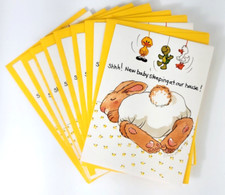 8 Vtg Suzys Zoo Baby Announcement Cards Bunny Sleeping at Our House Proud Parent