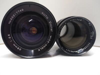 Vintage 2Pc Vivitar Camera Lens Lot Wide Angle 28mm & Tele 135mm SLR Lens Japan