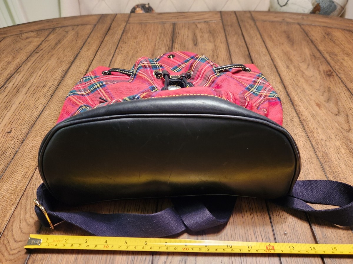 Dooney & Burke Red Plaid Scottish Canvas Leather Tassels 