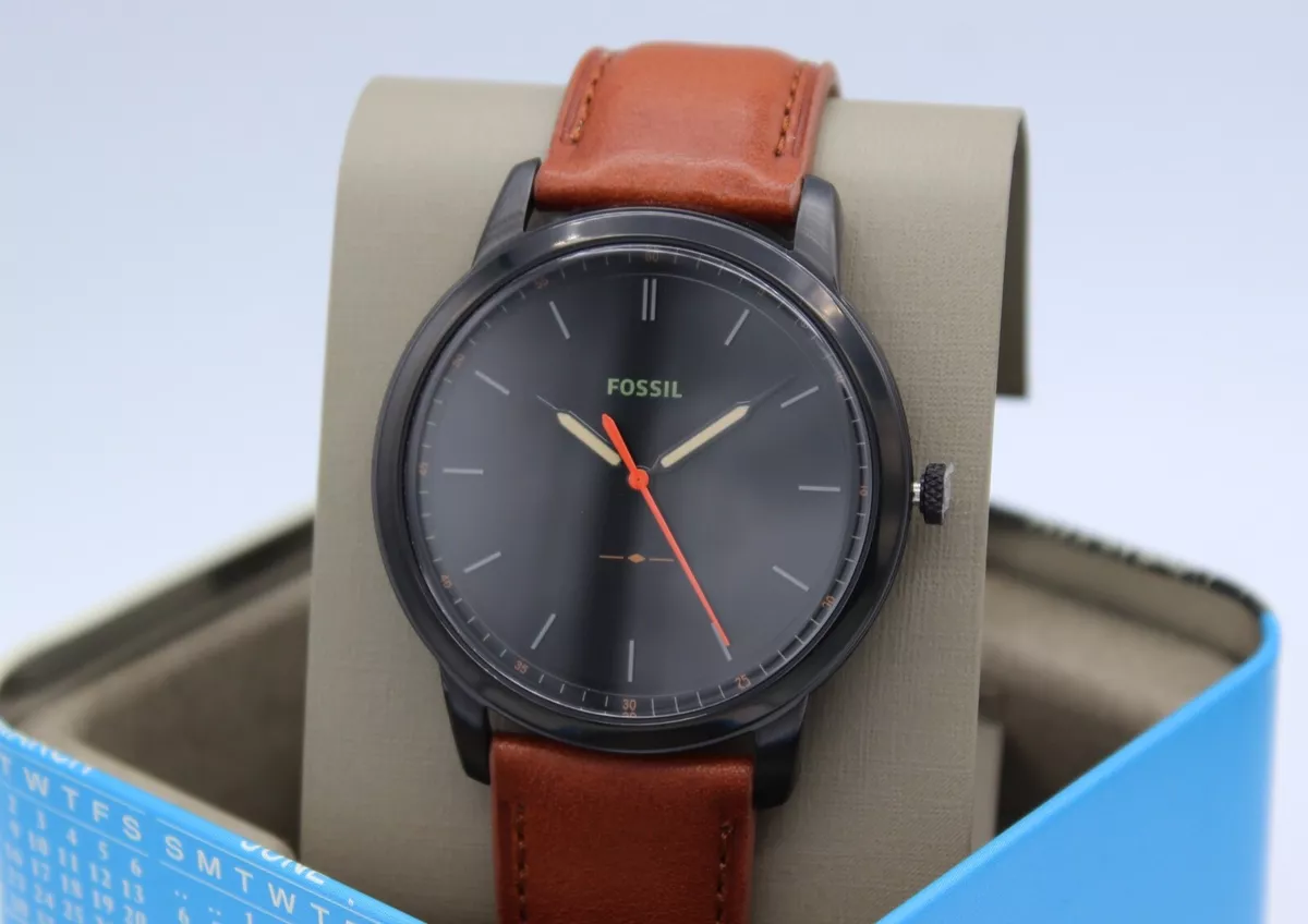 NEW AUTHENTIC FOSSIL THE MINIMALIST SLIM BLACK BROWN LEATHER MEN S FS5305 WATCH